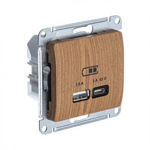 GLOSSA USB РОЗЕТКА A + тип-C 45Вт высокоскор.заряд. QC, PD, механизм, ДУБ GSL000529