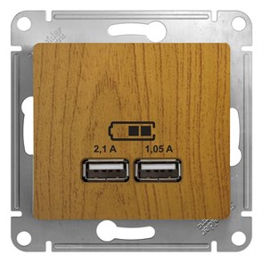 GLOSSA USB РОЗЕТКА A+A, 5В/2,1А, 2х5В/1,05А, механизм, ДУБ GSL000533
