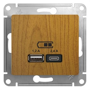 GLOSSA USB РОЗЕТКА А+С, 5В/2,4А, 2х5В/1,2А, механизм, ДУБ GSL000539