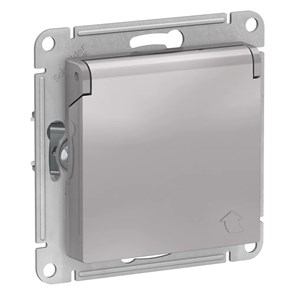 ATLASDESIGN РОЗЕТКА с заземлением со шторками с крышкой, 16А, IP20, механизм, АЛЮМИНИЙ ATN000346