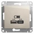 GLOSSA USB РОЗЕТКА А+С, 5В/2,4А, 2х5В/1,2А, механизм, МОЛОЧНЫЙ GSL000939 - фото 10320