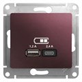 GLOSSA USB РОЗЕТКА А+С, 5В/2,4А, 2х5В/1,2 А, механизм, БАКЛАЖАНОВЫЙ GSL001139 - фото 10504