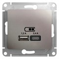 GLOSSA USB РОЗЕТКА А+С, 5В/2,4А, 2х5В/1,2А, механизм, ПЛАТИНА GSL001239 - фото 10696
