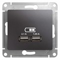 GLOSSA USB РОЗЕТКА A+A, 5В/2,1А, 2х5В/1,05А, механизм, ГРАФИТ GSL001333 - фото 10922