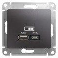 GLOSSA USB РОЗЕТКА А+С, 5В/2,4А, 2х5В/1,2А, механизм, ГРАФИТ GSL001339 - фото 10930