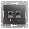GLOSSA РОЗЕТКА двойная RJ11+RJ45 кат.5e, механизм, ГРАФИТ GSL001385 - фото 11009
