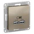 ATLASDESIGN USB РОЗЕТКА A+A, 5В/2,1А, 2х5В/1,05А, механизм, ШАМПАНЬ ATN000533 - фото 1540