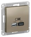 ATLASDESIGN USB РОЗЕТКА А+С, 5В/2,4А, 2х5В/1,2А, механизм, ШАМПАНЬ ATN000539 - фото 1549