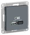 ATLASDESIGN USB РОЗЕТКА А+С, 5В/2,4А, 2х5В/1,2А, механизм, ГРИФЕЛЬ ATN000739 - фото 2172