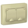 BLANCA С/У IP44 РОЗЕТКА двойная с заземлением со шторками, с крышками, 16А, 250В, БЕЖЕВЫЙ BLNRS441127 - фото 6180