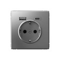 ARTGALLERY РОЗЕТКА 16А с 2 USB A+C, 5В/2,4А/3,0А, 2х5В/1,5А, механизм, СТАЛЬ GAL000932 - фото 7306
