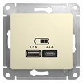 GLOSSA USB РОЗЕТКА А+С, 5В/2,4А, 2х5В/1,2А, механизм, БЕЖЕВЫЙ GSL000239 - фото 8715
