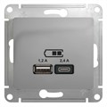 GLOSSA USB РОЗЕТКА А+С, 5В/2,4А, 2х5В/1,2А, механизм, АЛЮМИНИЙ GSL000339 - фото 9078